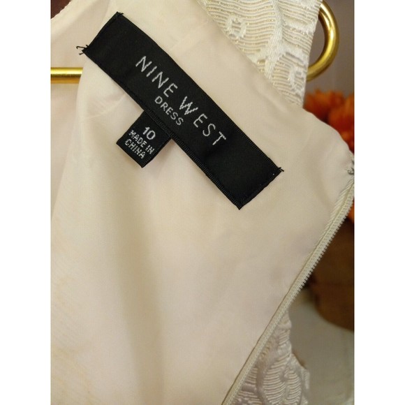 Nine West Ivory/gold Sheath Sleeveless Square Neck Dress W/pockets  Size 10 - Picture 10 of 16